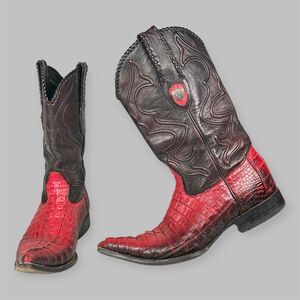 WILD WEST RED CAIMAN CROCODILE TAIL WESTERN COWBOY BOOT Mes Size 8 EE 2950129